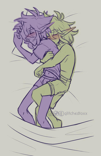 Green and Blue Spooning
